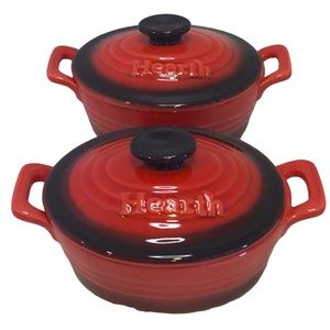 👠 Set of 2 Vintage Mini Oval Hearth Cocotte Stoneware Dishes with Lids